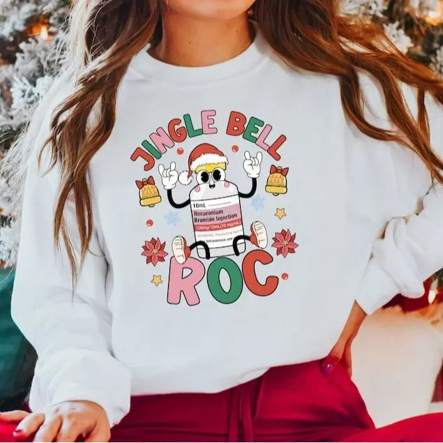 Christmas Nurse Shirt, Jingle Bell Roc, Funny Retro Roc Xmas Holiday CRNA T-Shirt, ICU Nurse Christmas Shirt, Unisex...