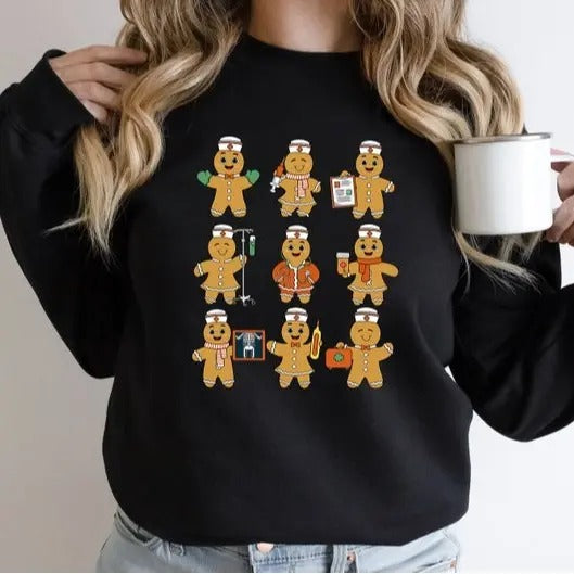 Christmas Nurse Sweatshirt, Nursing School Shirt, Retro Gingerbread Gift, Pediatric Nurse Tee, Night Shift Nurse Shirt, Nursing Student Shirt, Gift For Her