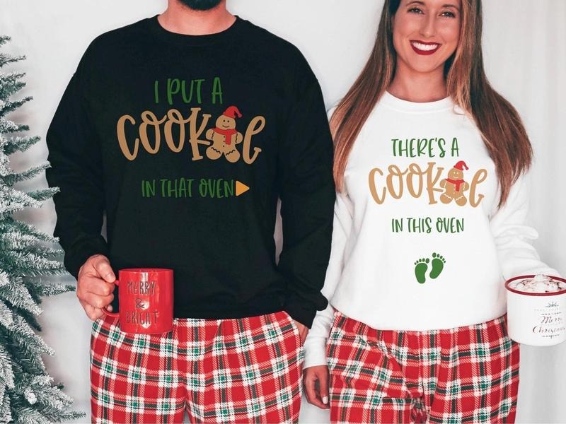 Christmas Pregnancy Cookie Sweatshirt, Mommy To Be Shirt, New Dad Shirt, Christmas Pregnancy Reveal Sweatshirt, ...