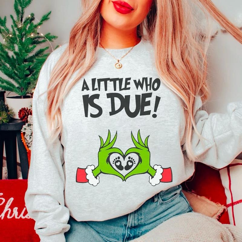 Christmas Pregnancy Reveal Sweatshirt, A Little Who Is Due Shirt, Christmas Holiday Maternity Sweatshirt, Christmas...