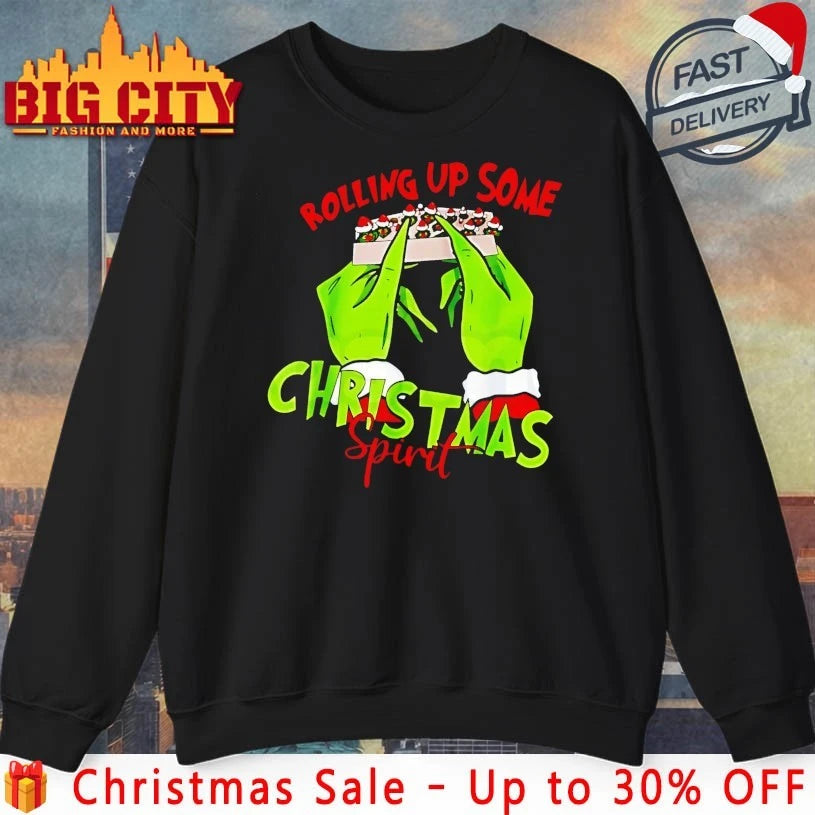 Christmas Spirit Grinch Hands Rolling Joint shirt