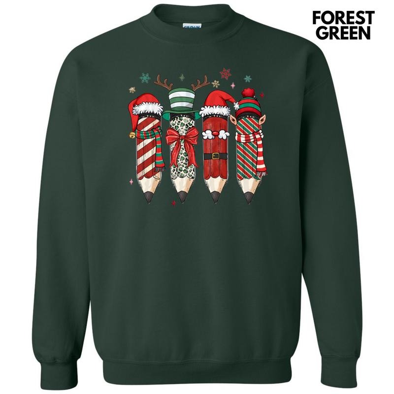 Christmas Teacher Pencils Sweatshirt T-Shirts, Hoodie | PureTeeCo.com