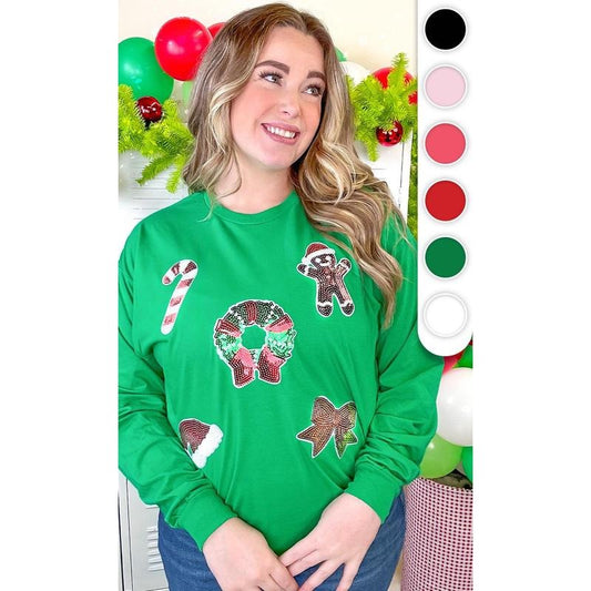 Christmas Things Sequin Graphic Long Sleeve T-Shirt