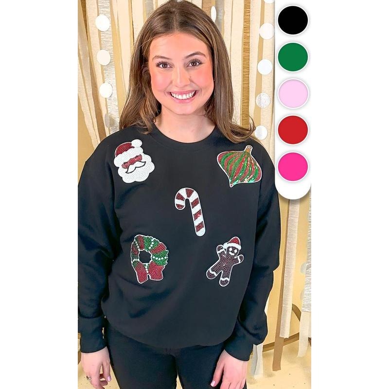 Christmas Things Sequin Graphic Sweatshirt T-Shirts, Hoodie | PureTeeCo.com