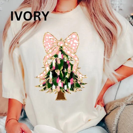 Christmas Tree Faux Glitter Green Shirt, Graphic Christmas shirt, Comfort Colors Christmas Graphic Shirt, Cotton Unisex Top