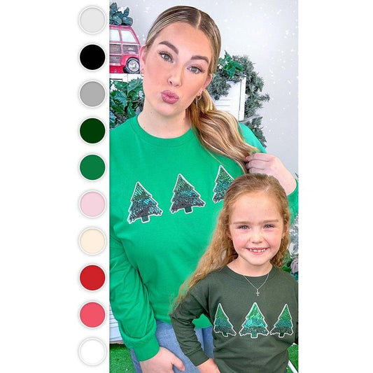 Christmas Tree Sparkle Sequin Graphic Long Sleeve T-Shirt