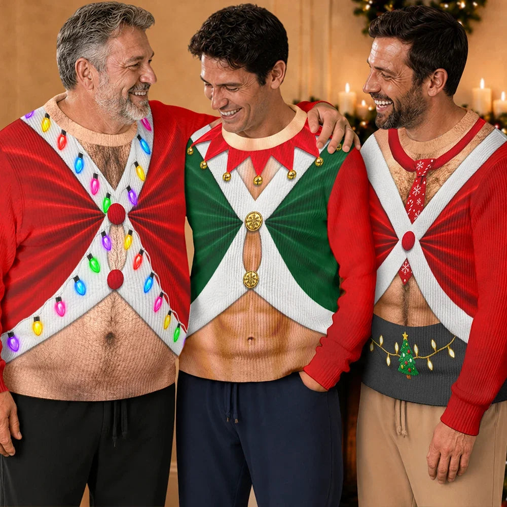 Christmas Gift For Husband Dad Grandpa - Personalized Santa Elf Hairy Belly Unisex Ugly Sweater