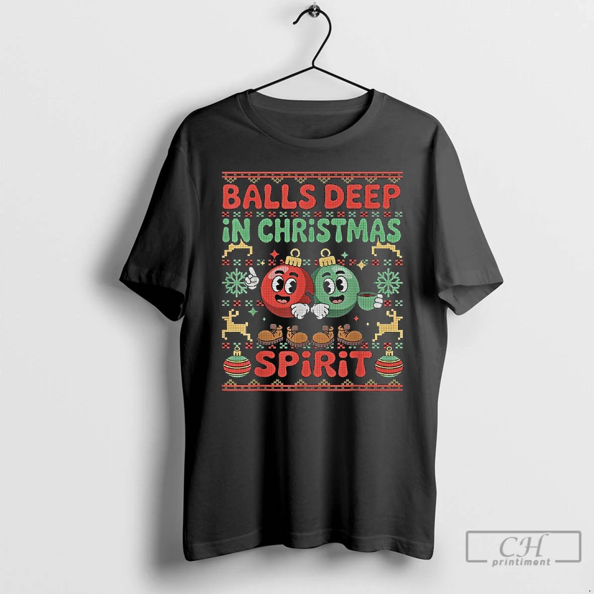 Classic Balls Deep In The Christmas Spirit Xmas Ugly T-Shirts, Hoodie, Sweatshirt | PureTeeCo.com