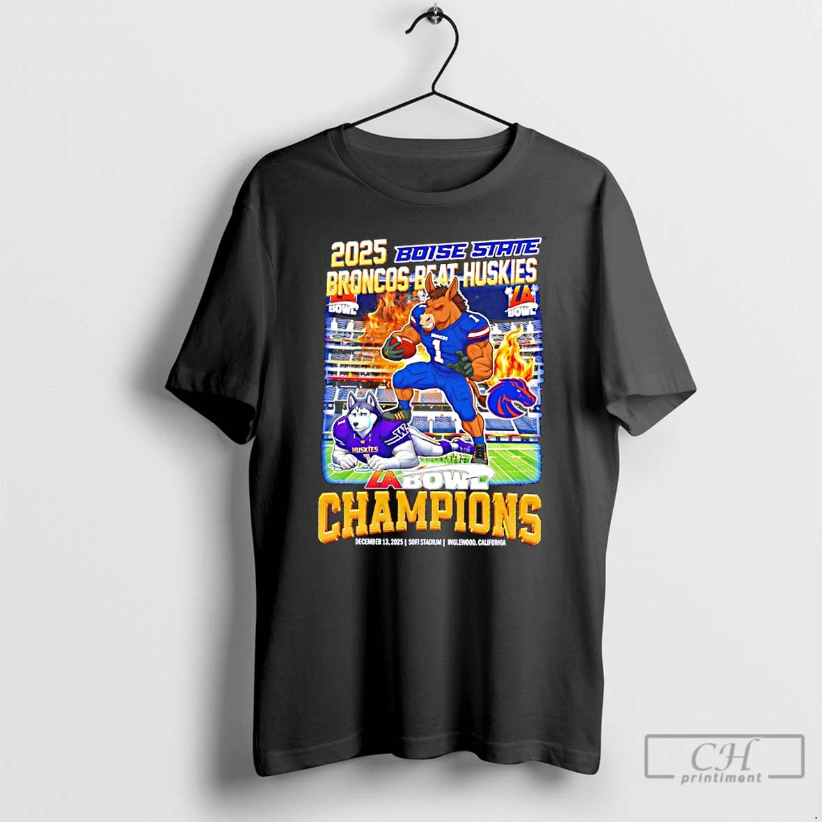 Classic Boise State Broncos Beat Huskies 2025 La Bowl Champions Mascot T-Shirts, Hoodie, Sweatshirt | PureTeeCo.com