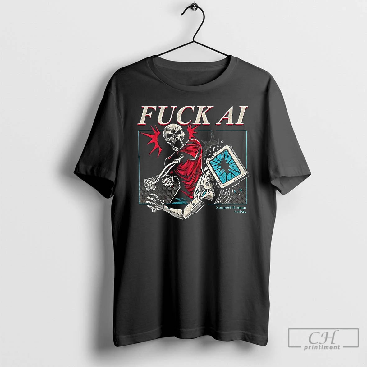 Classic Fuck Ai Support Human Artists T-Shirts, Hoodie, Sweatshirt | PureTeeCo.com