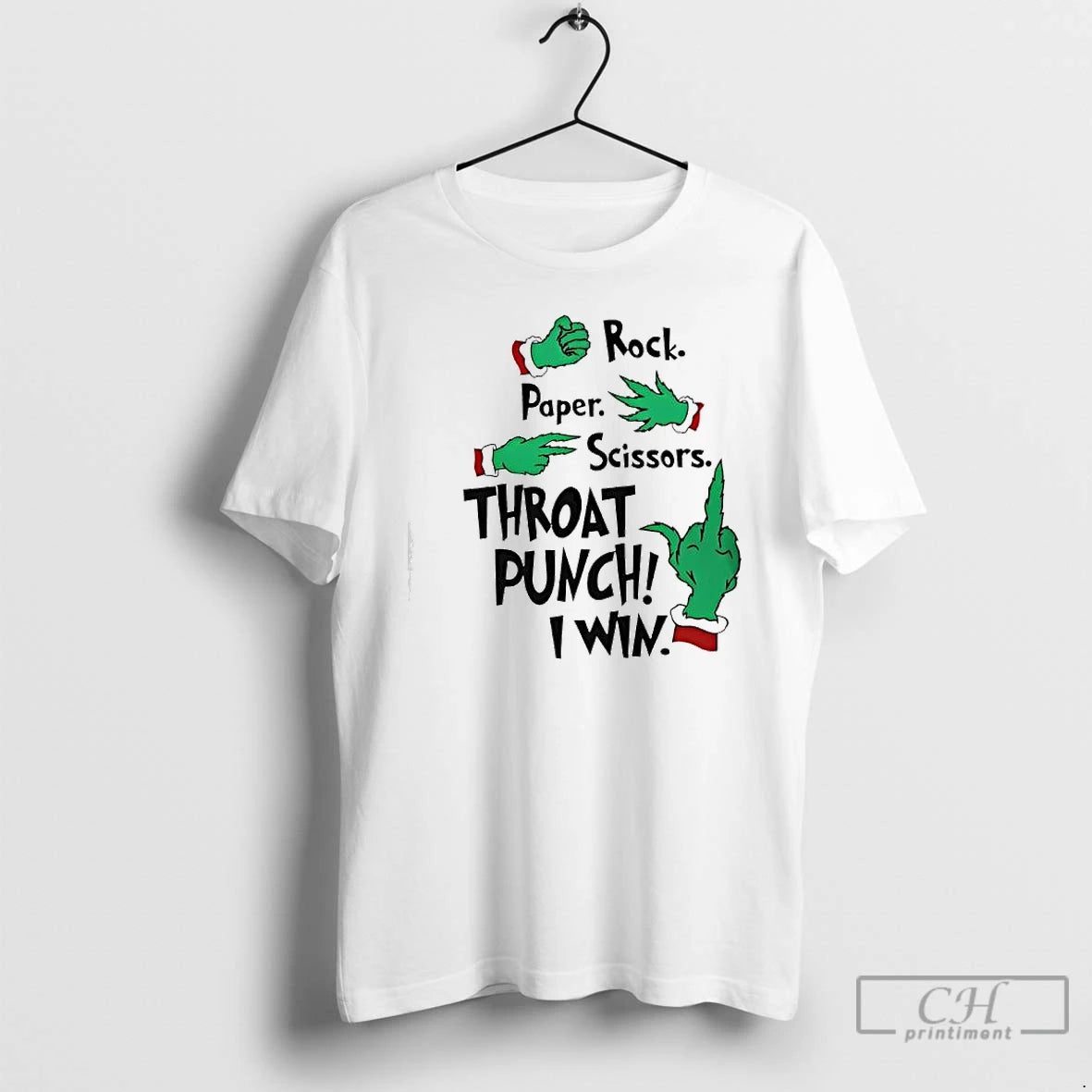 Classic Grinch Hands Rock Paper Scissors Throat Punch I Win T-Shirts, Hoodie, Sweatshirt | PureTeeCo.com