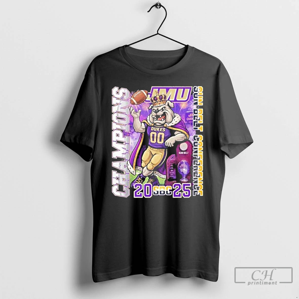 Classic James Madison Dukes 2025 Sun Belt Conference Champion Mascot T-Shirts, Hoodie, Sweatshirt | PureTeeCo.com