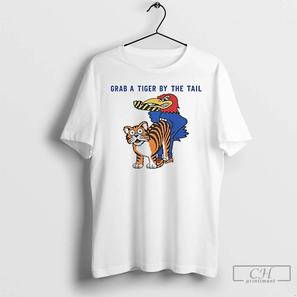 Classic Kansas Jayhawks Vs Missouri Tigers Rivalry Grab A Tiger By The Tail T Shirts Hoodie, Sweatshirt | PureTeeCo.com