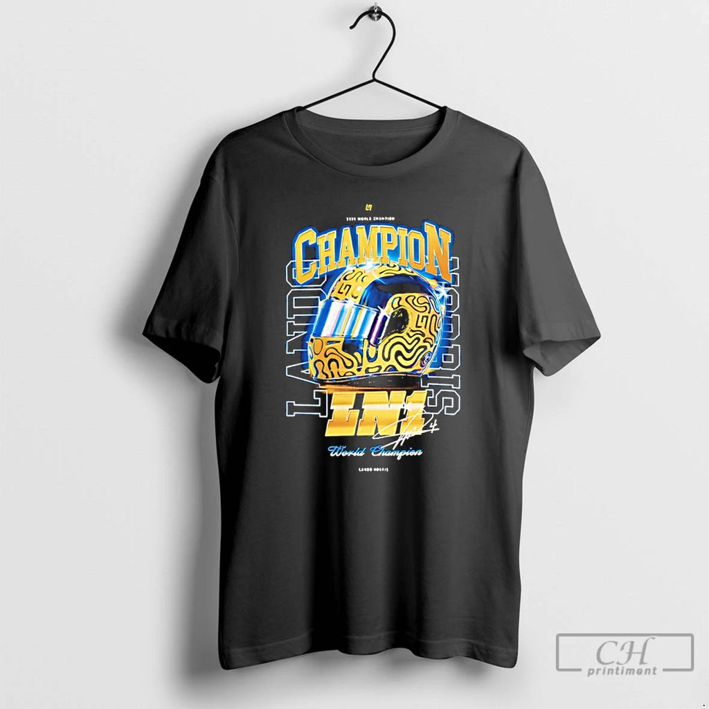 Classic Lando 2025 World Champion Signature Helmet T-Shirts, Hoodie, Sweatshirt | PureTeeCo.com