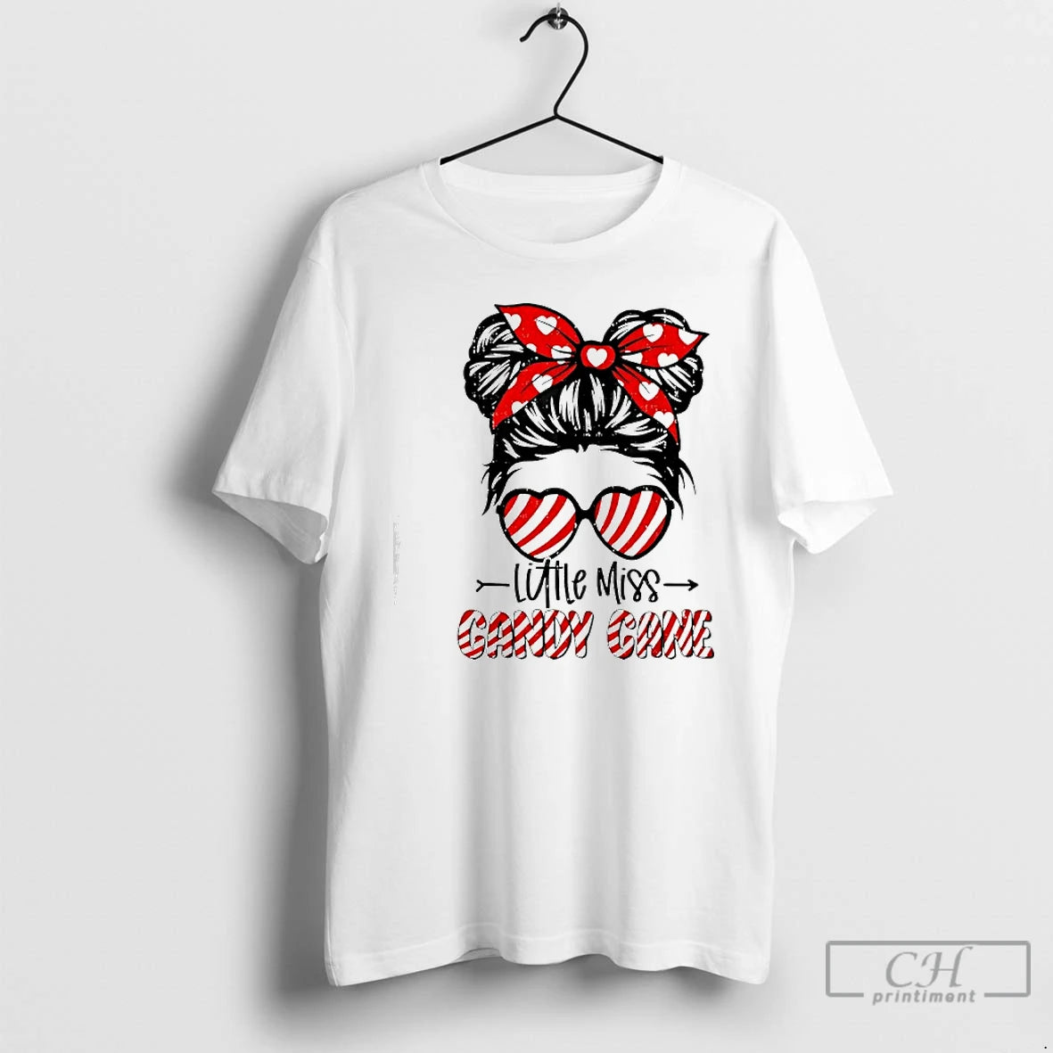 Classic Little Miss Candy Cane Messy Bun Girl Christmas Holiday T-Shirts, Hoodie, Sweatshirt | PureTeeCo.com