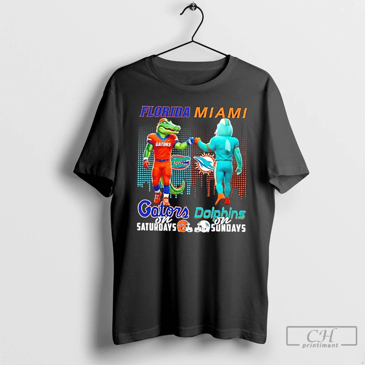 Classic Mascots Florida Gators On Saturdays X Miami Dolphins On Sundays Skyline T Shirts Sweater Hoodie, Sweatshirt