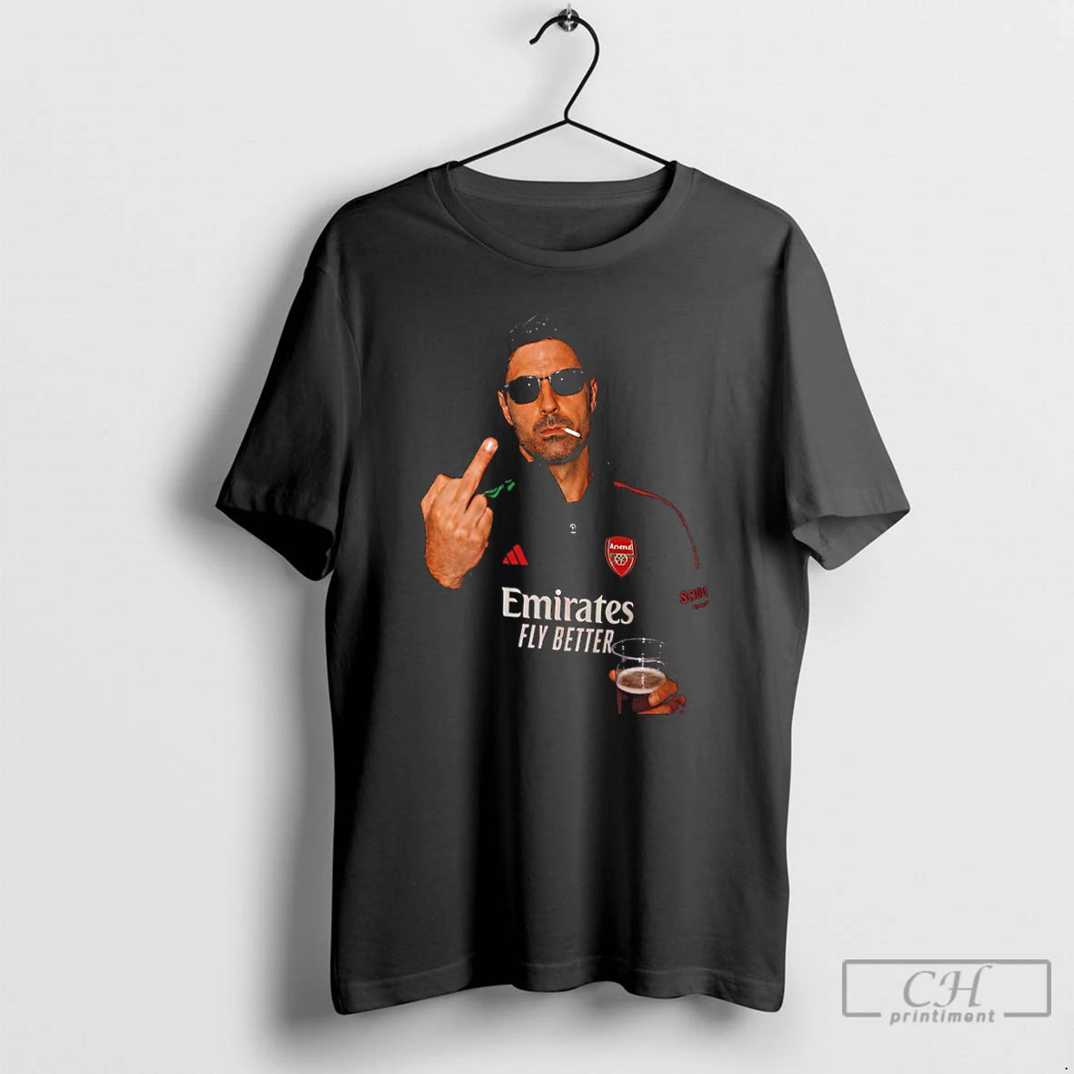 Classic Mikel Arteta Arsenal Coach Smooking Middle Finger Premier League Champions 2025 26 T Shirts