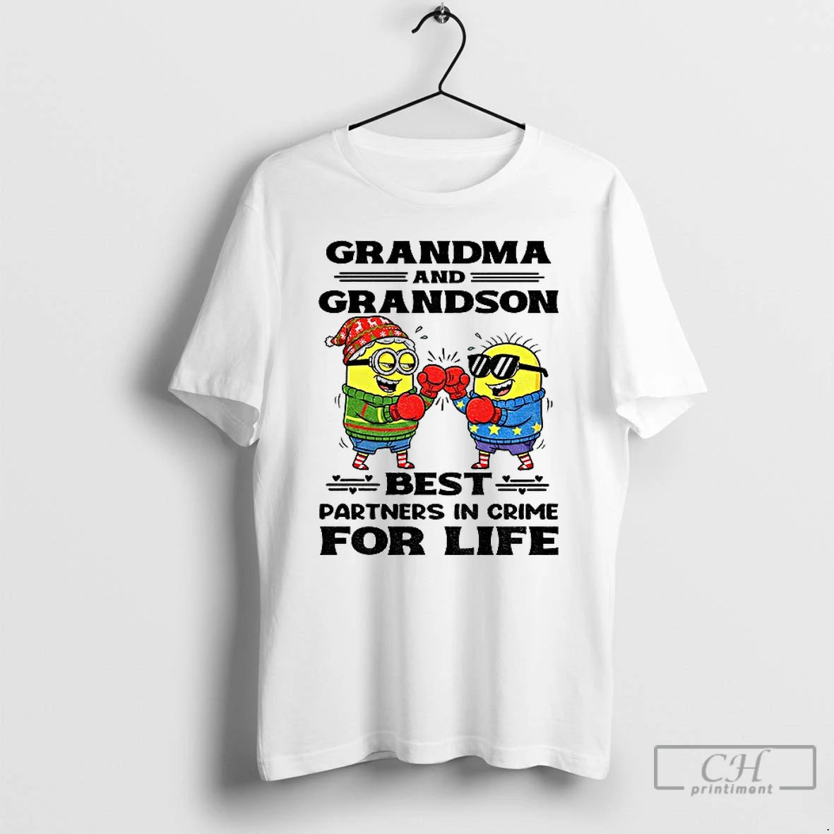Classic Minion Grandma And Grandson Best Partners In Crime For Life Christmas T Shirts Sweater Hoodie, Sweatshirt