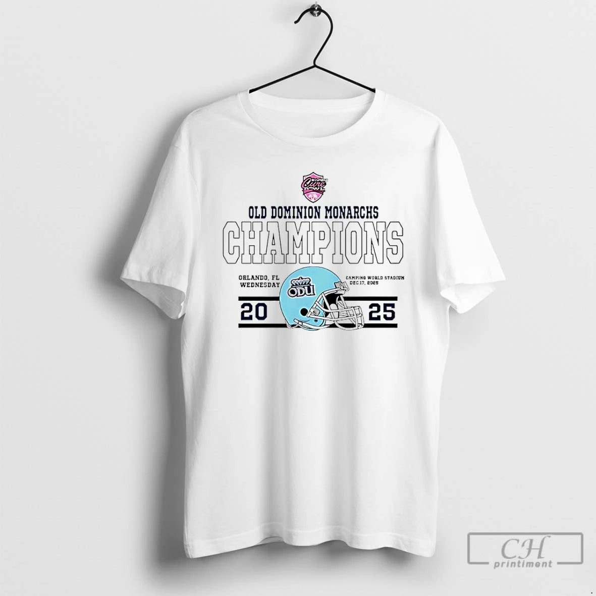Classic Old Dominion Monarchs Football 2025 Cure Bowl Champions Helmet T-Shirts, Hoodie, Sweatshirt | PureTeeCo.com