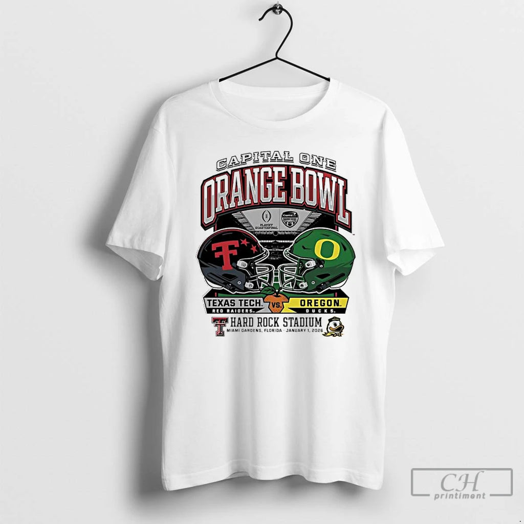 Classic Oregon Vs Texas Tech 2025 Orange Bowl Hard Rock Stadium Helmet T Shirts Sweater Hoodie, Sweatshirt | PureTeeCo.com