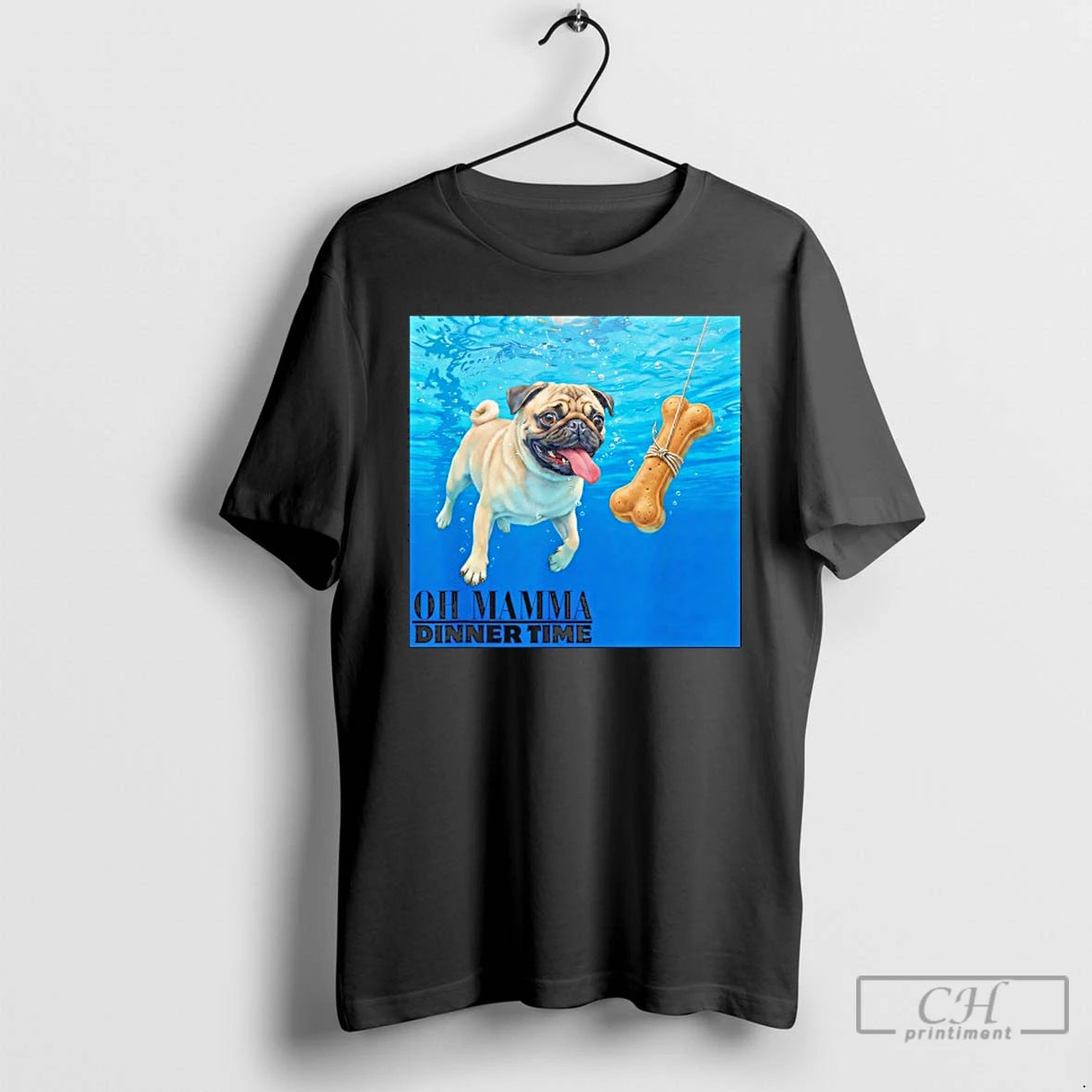 Classic Pug Swimming Underwater Oh Mamma Dinner Time T-Shirts, Hoodie, Sweatshirt | PureTeeCo.com