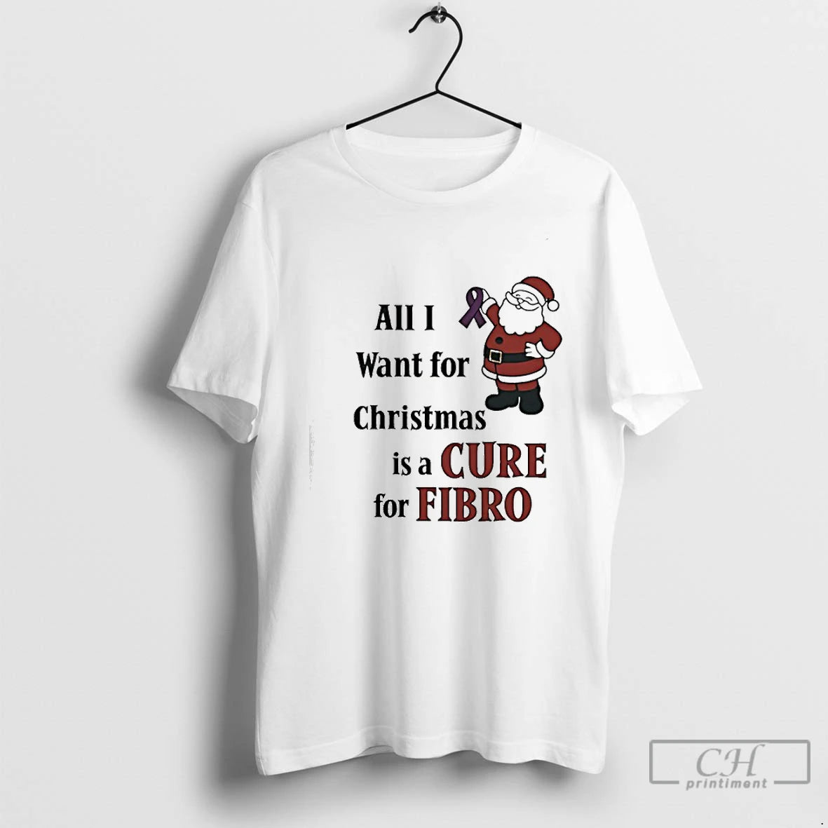 Classic Santa Awareness All I Want For Christmas Is A Cure For Fibro T Shirts Hoodie, Sweatshirt | PureTeeCo.com