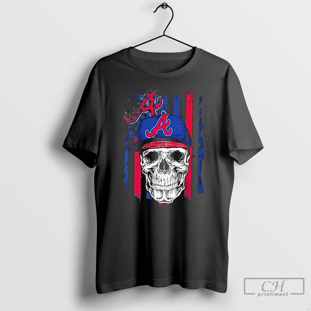 Classic Skull Wearing A Cap Atlanta Braves Us Flag T-Shirts, Hoodie, Sweatshirt | PureTeeCo.com