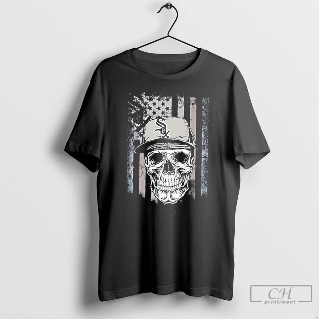 Classic Skull Wearing A Cap Chicago White Sox Us Flag T-Shirts, Hoodie, Sweatshirt | PureTeeCo.com