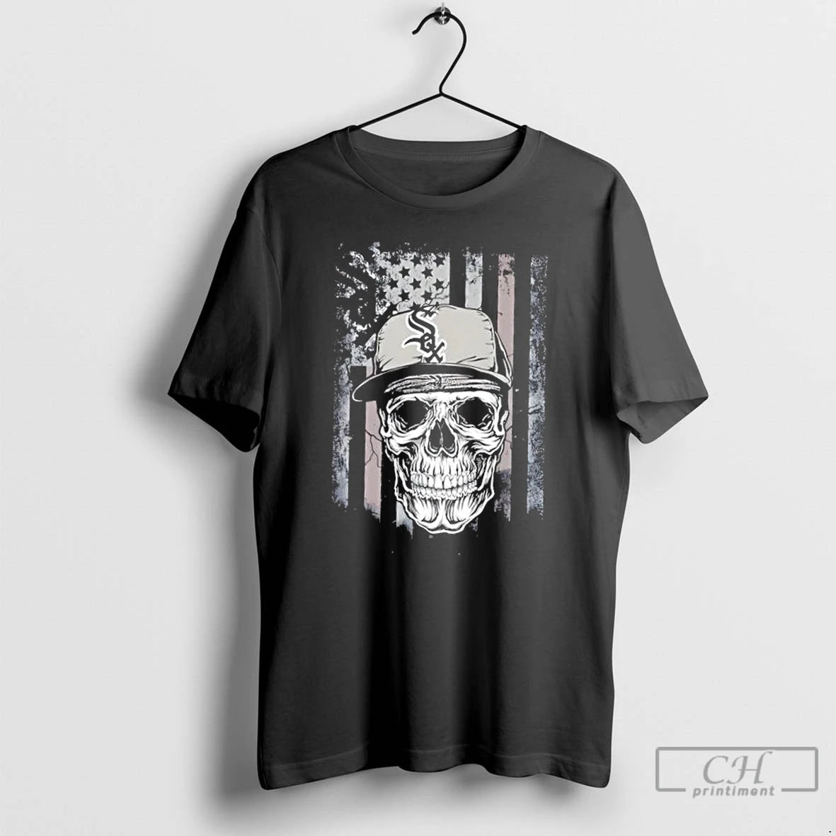 Classic Skull Wearing A Cap Chicago White Sox Us Flag T-Shirts, Hoodie, Sweatshirt | PureTeeCo.com