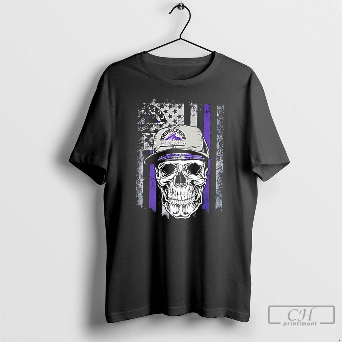 Classic Skull Wearing A Cap Colorado Rockies Us Flag T-Shirts, Hoodie, Sweatshirt | PureTeeCo.com