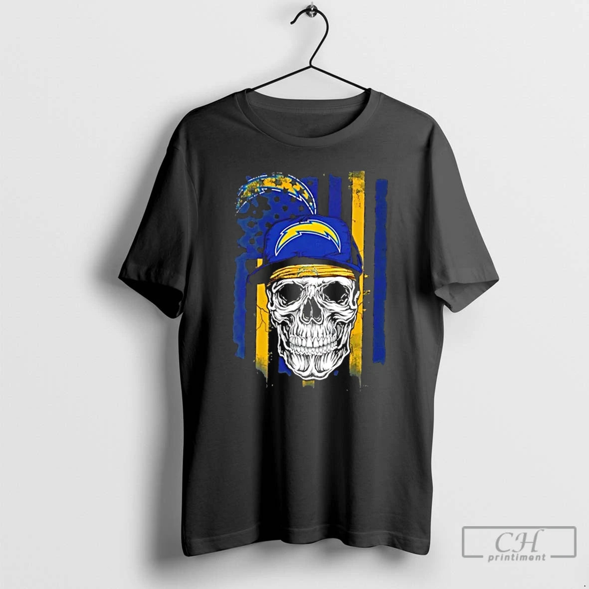 Classic Skull Wearing A Cap Los Angeles Chargers Us Flag T-Shirts, Hoodie, Sweatshirt | PureTeeCo.com
