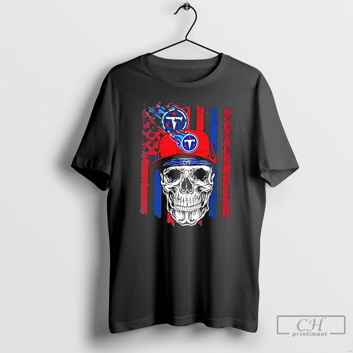 Classic Skull Wearing A Cap Tennessee Titans Us Flag T-Shirts, Hoodie, Sweatshirt | PureTeeCo.com