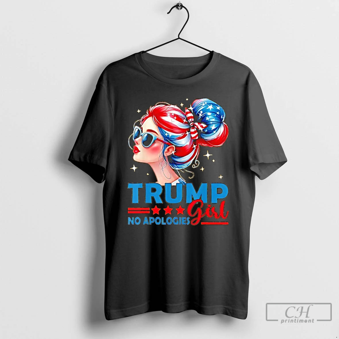 Classic Trump Girl No Apologies American Flag Colors T-Shirts, Hoodie, Sweatshirt | PureTeeCo.com