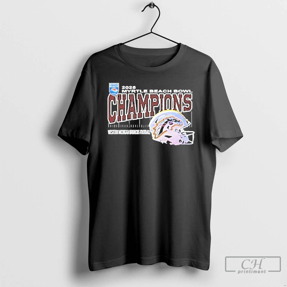 Classic Western Michigan Broncos 2025 Myrtle Beach Bowl Champions Helmet T-Shirts, Hoodie, Sweatshirt | PureTeeCo.com