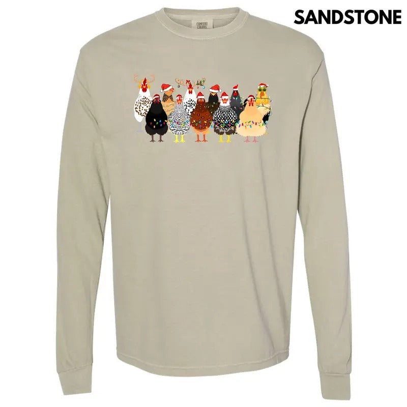 Clucking Christmas Long Sleeve Comfort Colors T-Shirt 'NLB' Hoodie, Sweatshirt | PureTeeCo.com