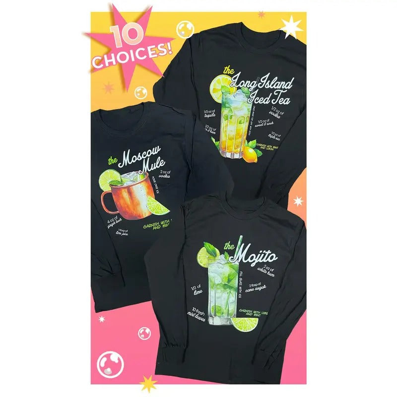 Cocktail Recipe Graphic Long Sleeve T-Shirt Hoodie, Sweatshirt | PureTeeCo.com