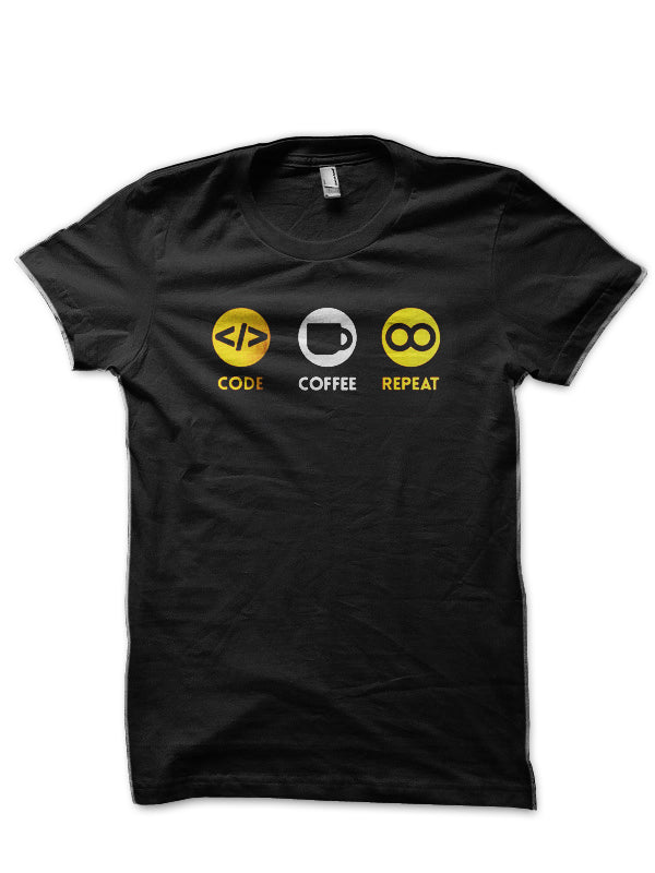Code Coffee Repeat Black T-Shirt Hoodie, Sweatshirt | PureTeeCo.com