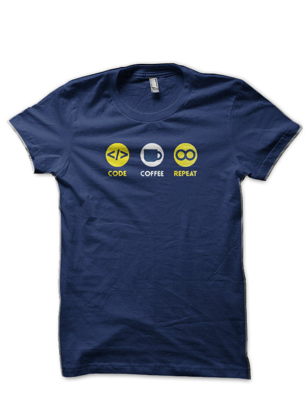 Code Coffee Repeat Navy Blue T-Shirt Hoodie, Sweatshirt | PureTeeCo.com