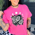 Coffin & Moon Celestial Vibe with Roses - Unisex Short Sleeve Shirt in Neon Pink