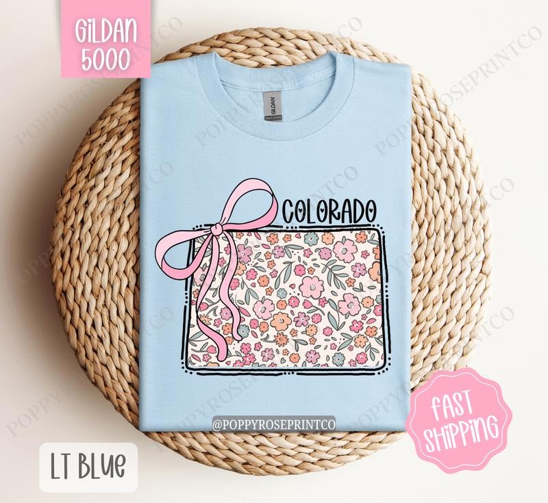 Colorado Gildan T-shirt, Cute Colorado State Shirt, Colorado Floral Bow Tee Hoodie, Sweatshirt | PureTeeCo.com