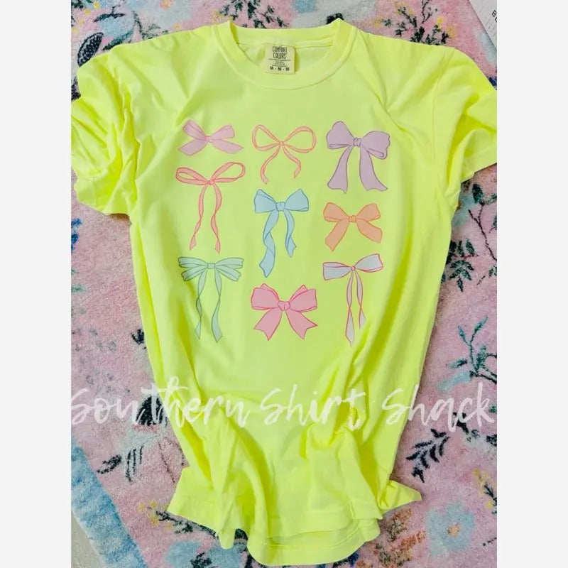 Colorful Coquette Bows | neon yellow comfort colors t shirt Hoodie, Sweatshirt | PureTeeCo.com