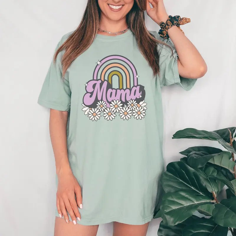 Comfort Color Mama Shirt Rainbow Mom Shirt Mommy Shirt Mama T-shirt Cute Mom Shirt Mother's Day Gift Mom Life Shirt Mommy...