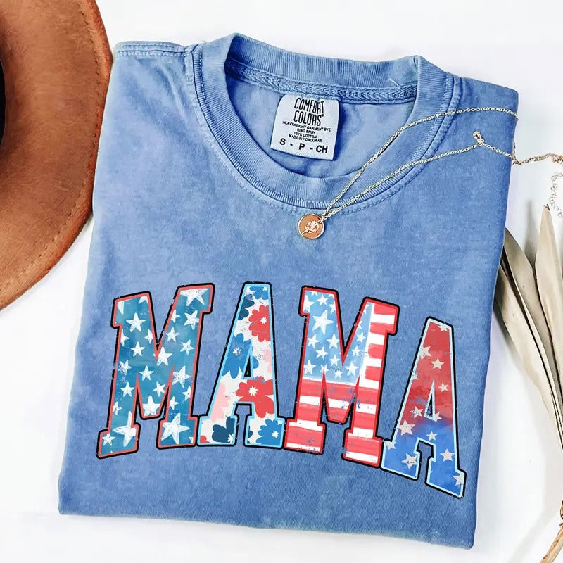 Comfort Colors American Mama Shirt, Mama T-Shirt, Retro Mama America Tee, 4th of July T-Shirt, American Mama Shirt, Gift...