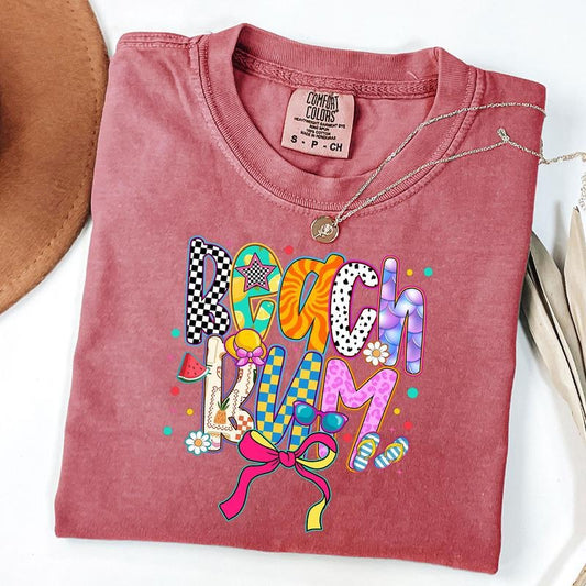 Comfort Colors Beach Bum Coquette Shirt, Summer Vibes Tee, Retro Beach T-Shirt, Vacation Mode Shirt, Girly Beach Tee, Tropical Vibes Shirt