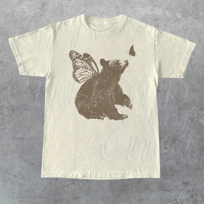 Comfort Colors Bear With Butterfly Wings Vintage T Shirt, Retro 90s Bear Shirt, Butterly Retro Tee, Funny Unisex Adult...