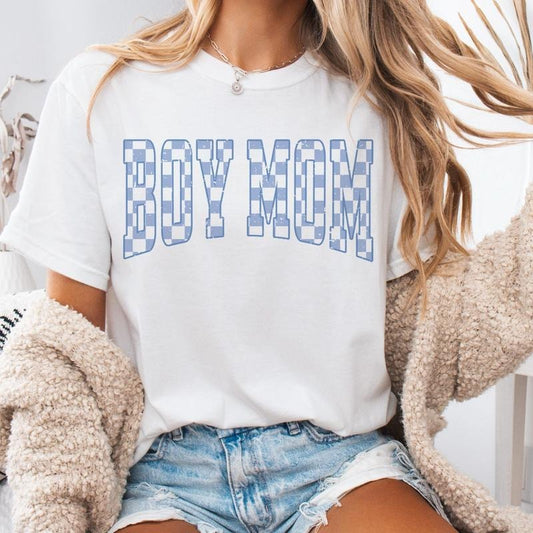 Comfort Colors Blue Mama coquette tshirt, mama of a son checkered tshirt multiple color options, cute mama t-shirts