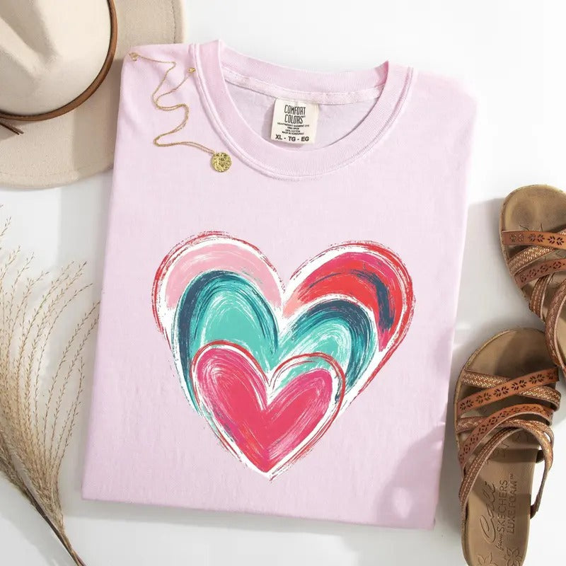 Comfort Colors Brushstroke Heart Shirt, Valentines Day Heart Shirt, Valentine's Day Gift, Women's Love Shirt Hoodie,...