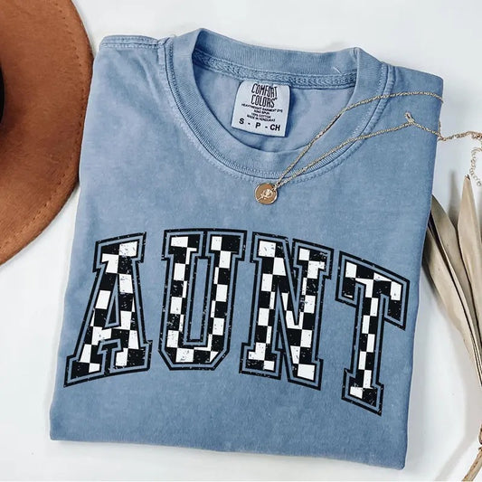 Comfort Colors Checkered Aunt Shirt Gift for Auntie, Retro Aunt Tee, Mother's Day Gift, Vintage Checkered Auntie T-shirt, Gift for New Aunt
