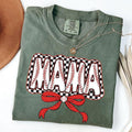 Comfort Colors Checkered Mama Bow Shirt, Baseball Mama Shirt, Gift For Baseball Lover Mom Shirt, Mothers Day Gift Hoodie,...