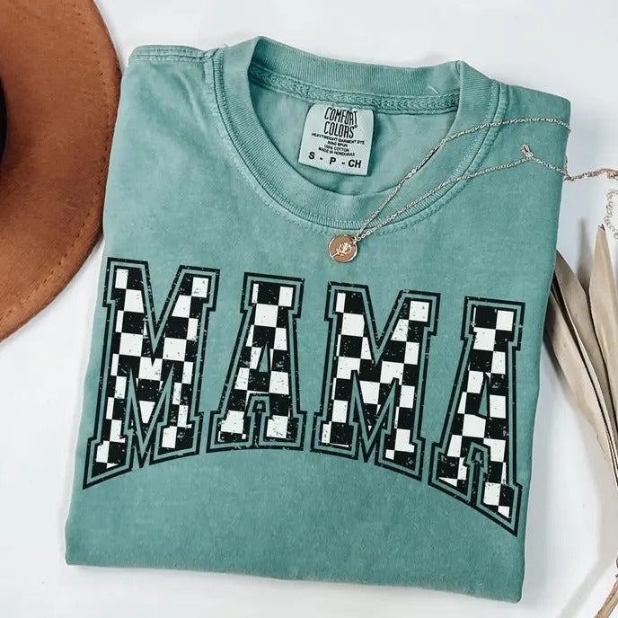 Comfort Colors Checkered Mama T-Shirt Gift for Mom, Retro Mom Tee, Mother's Day Gift, Vintage Checkered Mama Tshirt,...